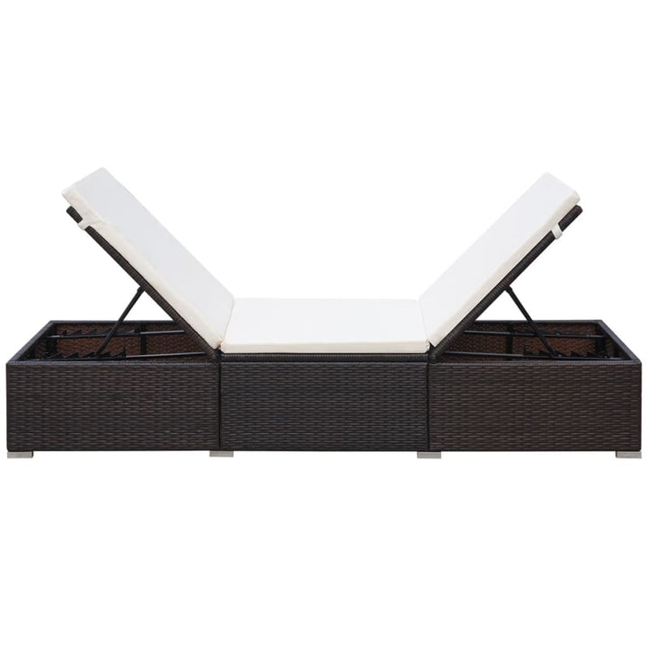 liggestol med cremefarvet hynde polyrattan brun