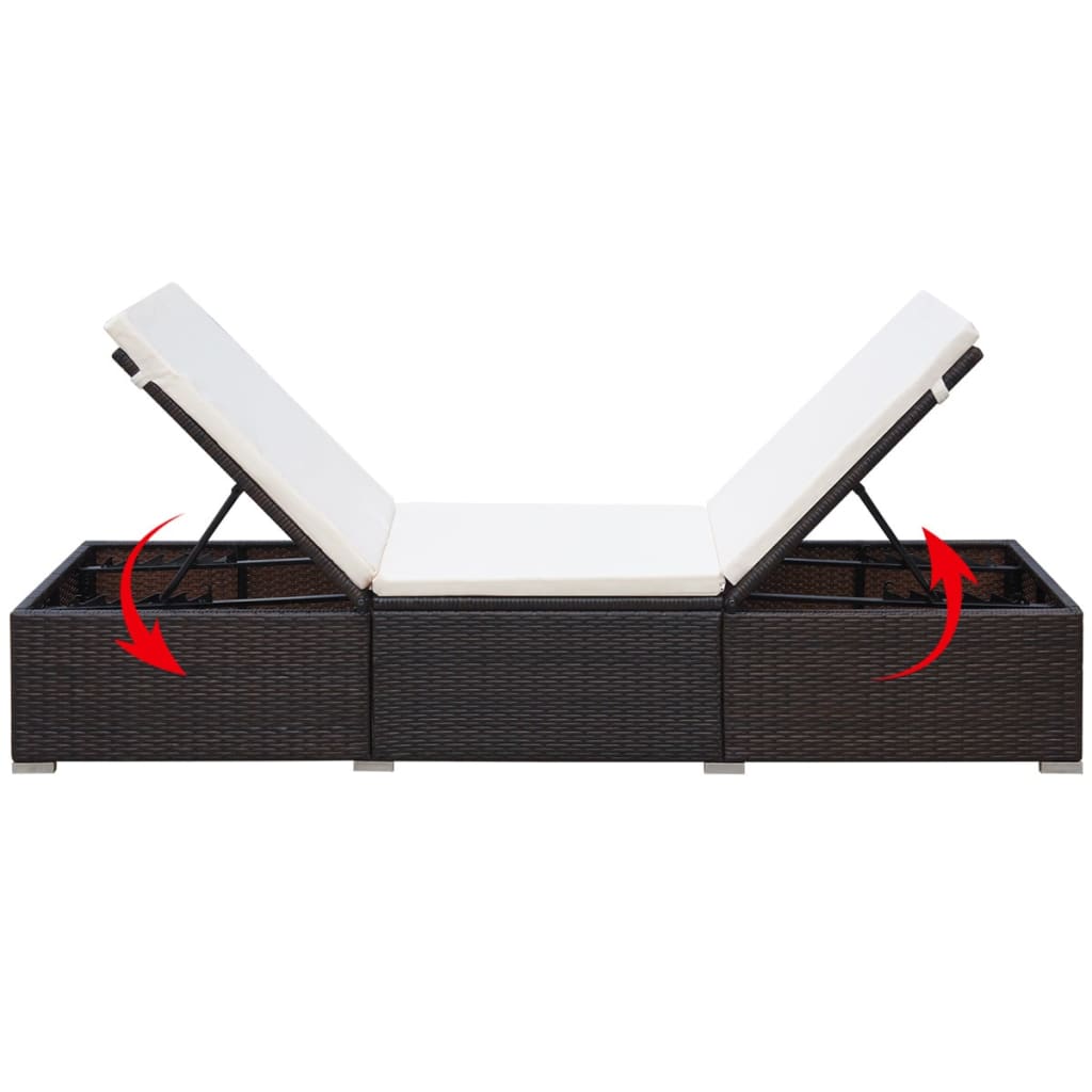 liggestol med cremefarvet hynde polyrattan brun