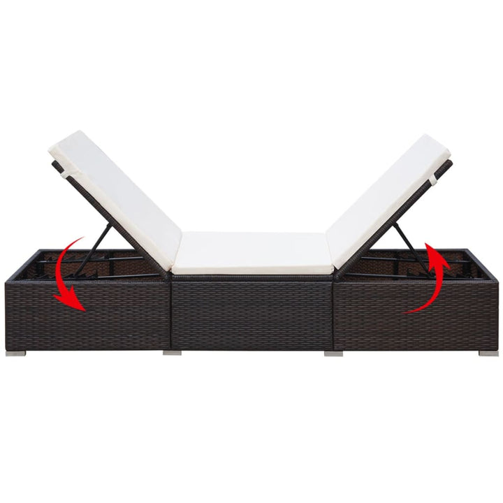 liggestol med cremefarvet hynde polyrattan brun