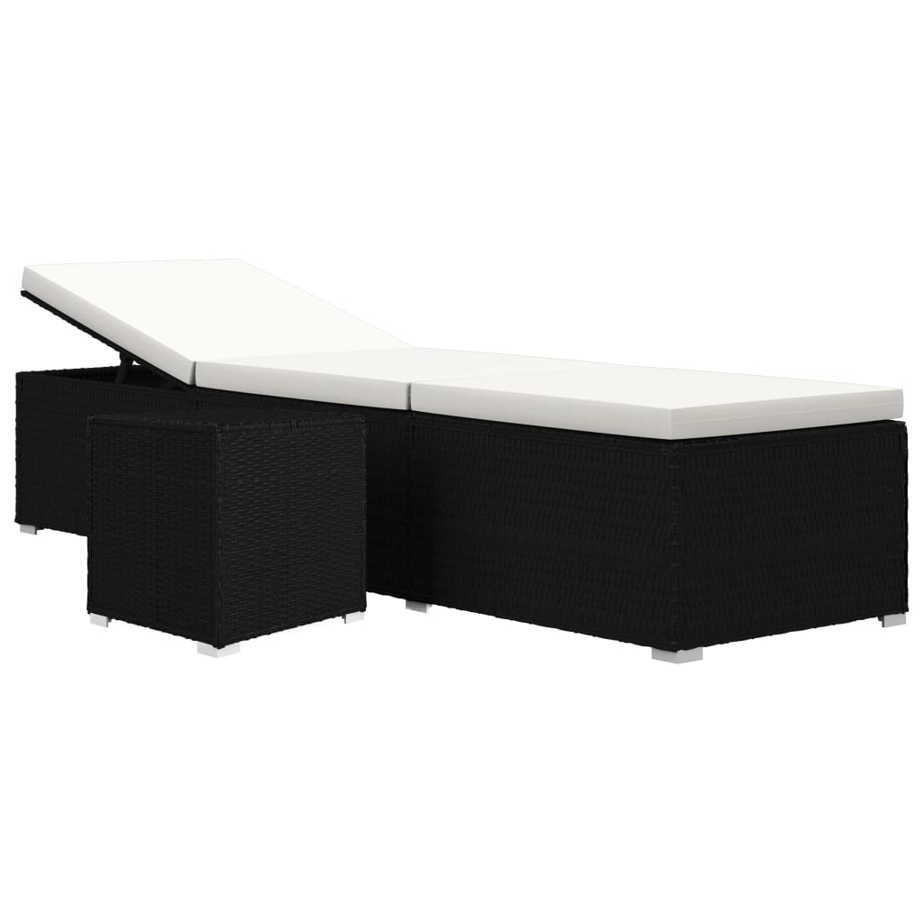 liggestol med hynde og tebord polyrattan sort