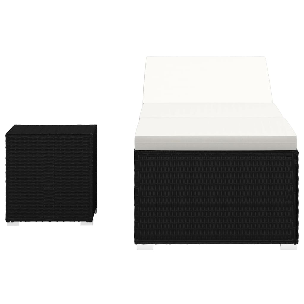 liggestol med hynde og tebord polyrattan sort