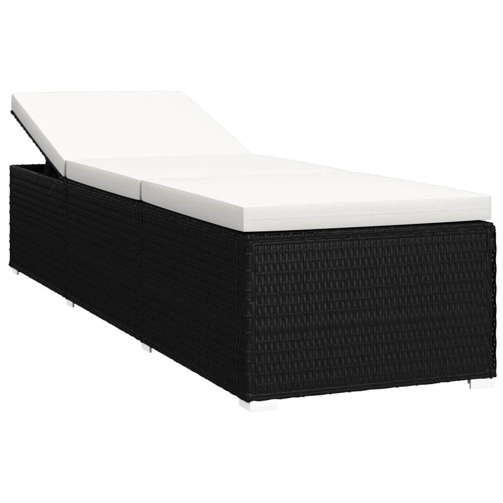 liggestol med hynde og tebord polyrattan sort