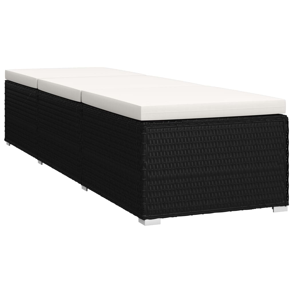 liggestol med hynde og tebord polyrattan sort