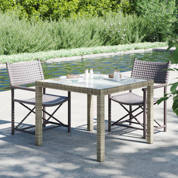 havebord 90x90x75 cm hærdet glas og polyrattan grå