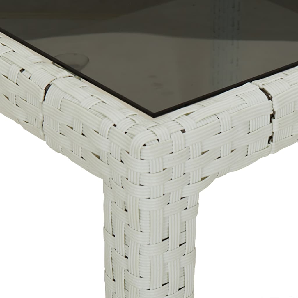 havebord 90x90x75 cm hærdet glas og polyrattan hvid