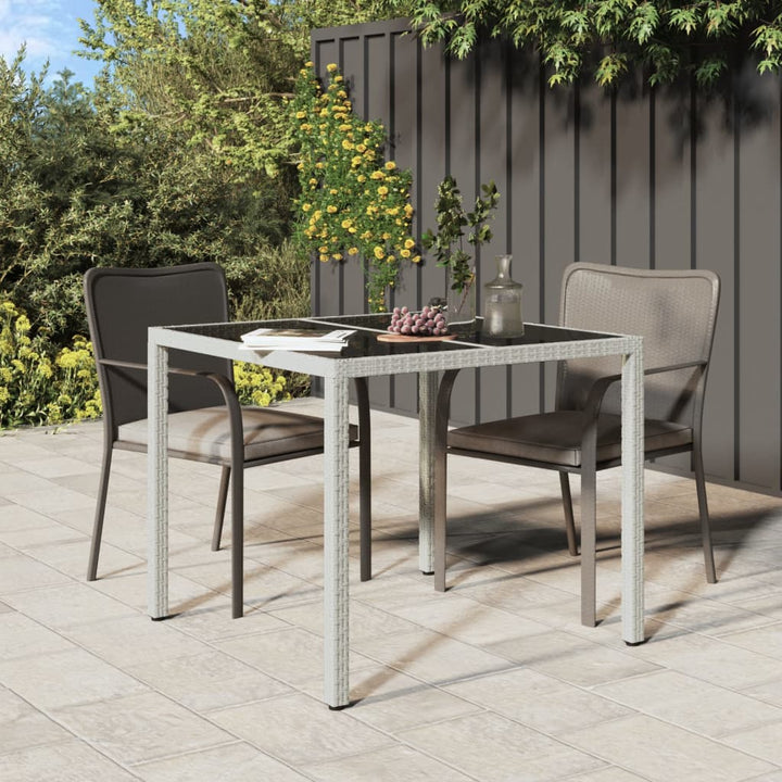 havebord 90x90x75 cm hærdet glas og polyrattan hvid