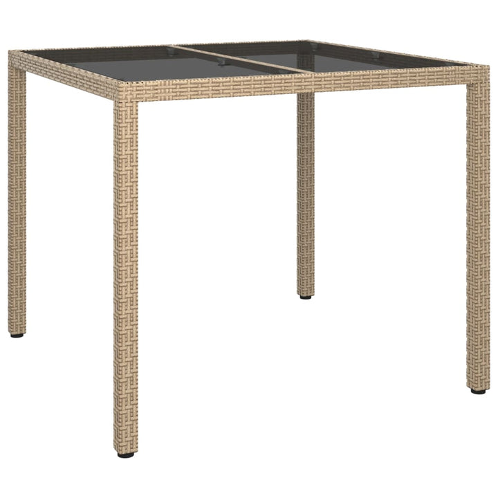 havebord 90x90x75 cm hærdet glas og polyrattan beige
