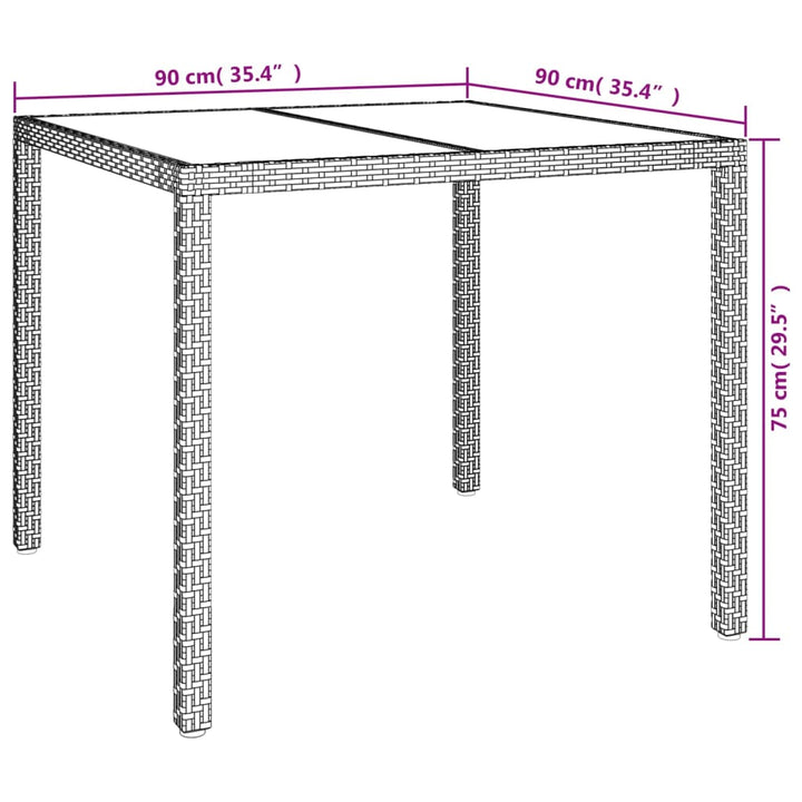 havebord 90x90x75 cm hærdet glas og polyrattan beige