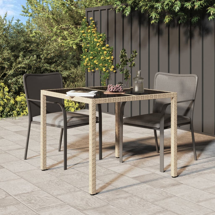 havebord 90x90x75 cm hærdet glas og polyrattan beige
