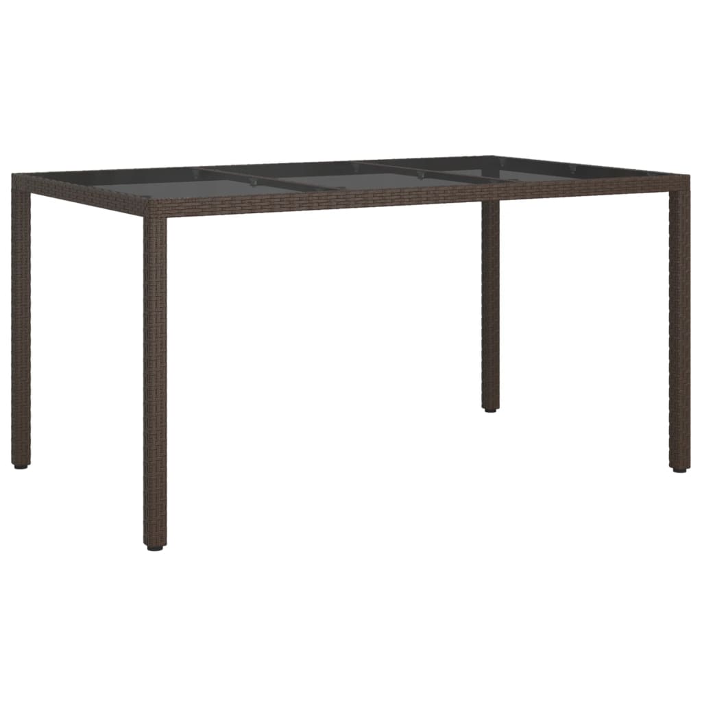 havebord 150x90x75 cm hærdet glas og polyrattan brun