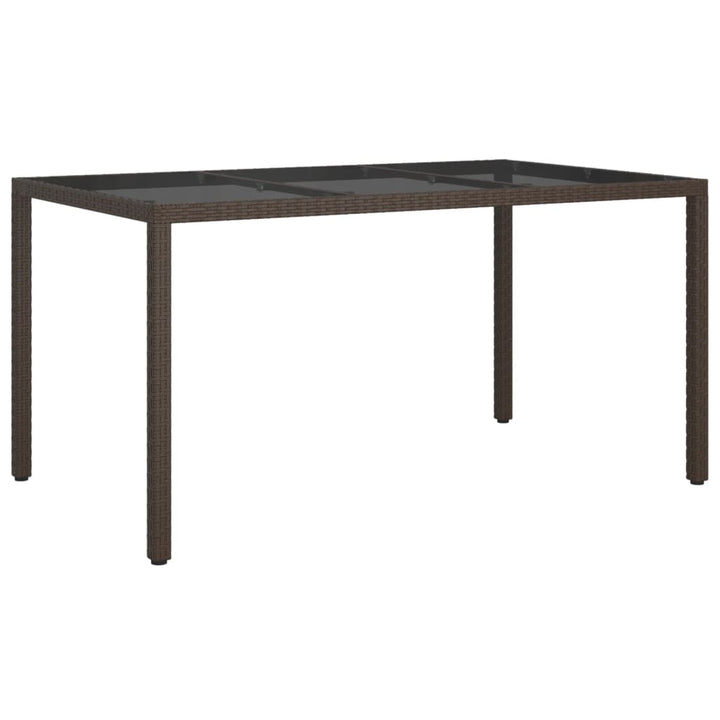 havebord 150x90x75 cm hærdet glas og polyrattan brun
