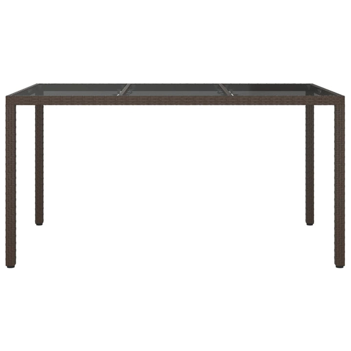 havebord 150x90x75 cm hærdet glas og polyrattan brun