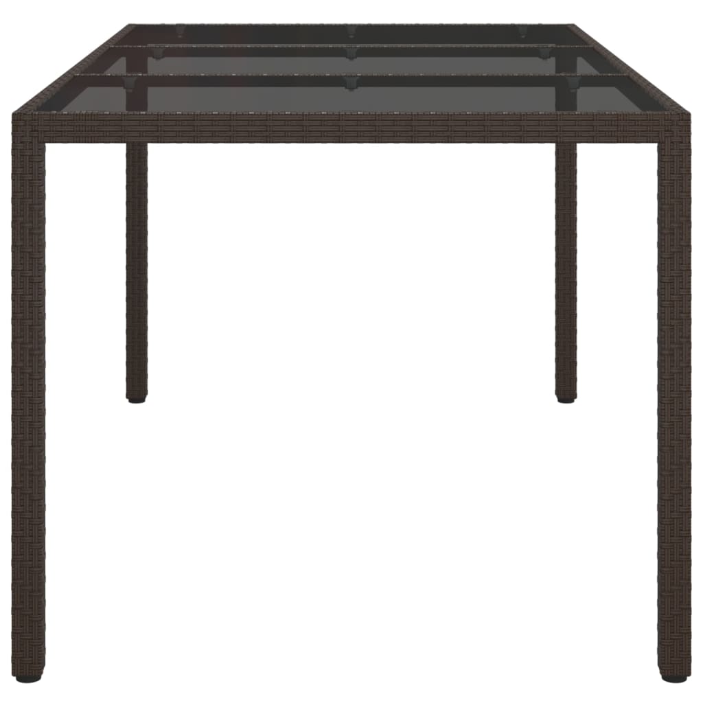 havebord 150x90x75 cm hærdet glas og polyrattan brun