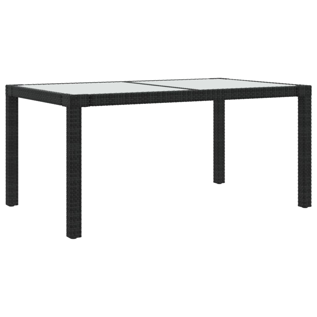 havebord 150x90x75 cm hærdet glas og polyrattan sort