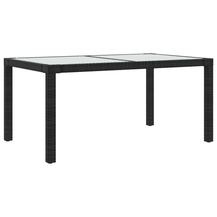 havebord 150x90x75 cm hærdet glas og polyrattan sort