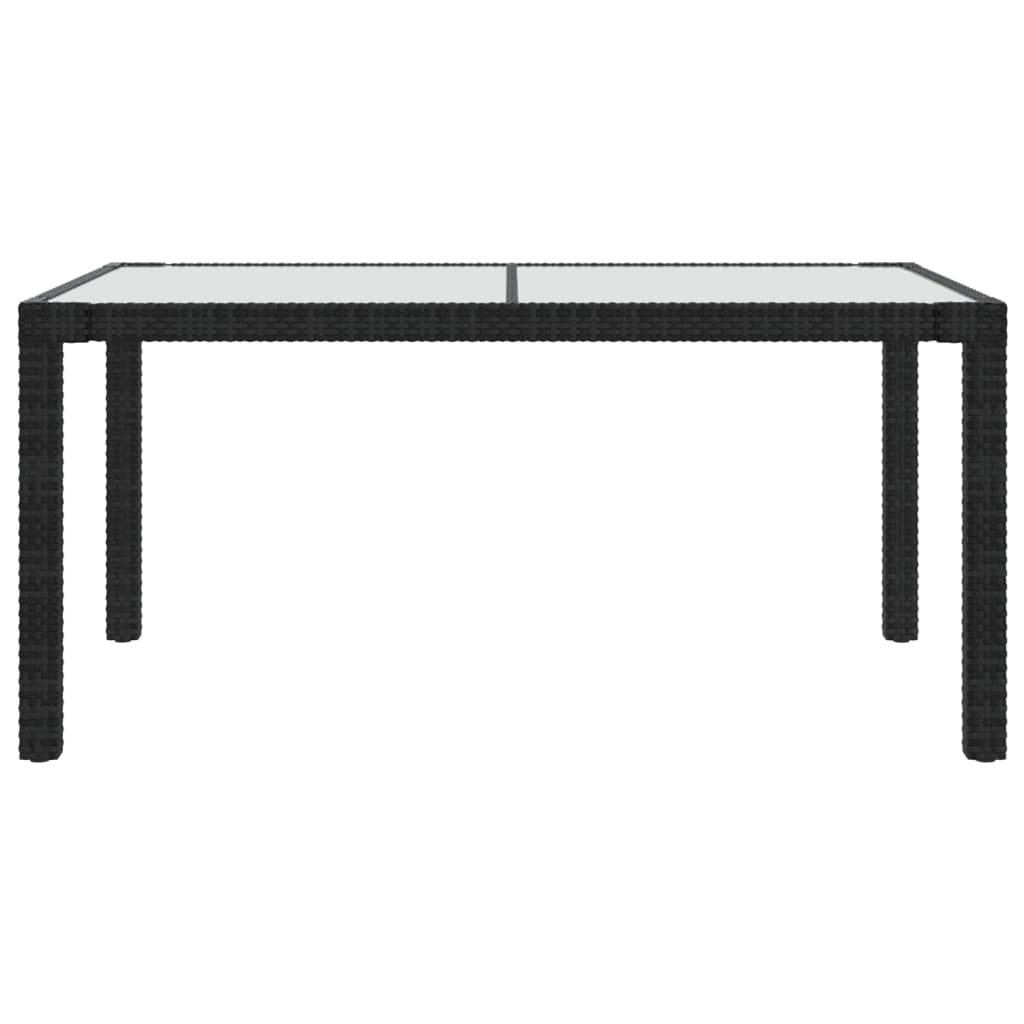 havebord 150x90x75 cm hærdet glas og polyrattan sort