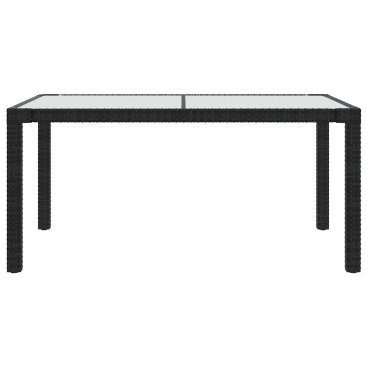 havebord 150x90x75 cm hærdet glas og polyrattan sort