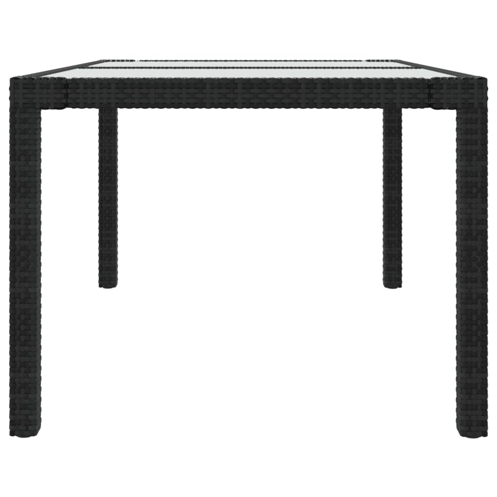 havebord 150x90x75 cm hærdet glas og polyrattan sort
