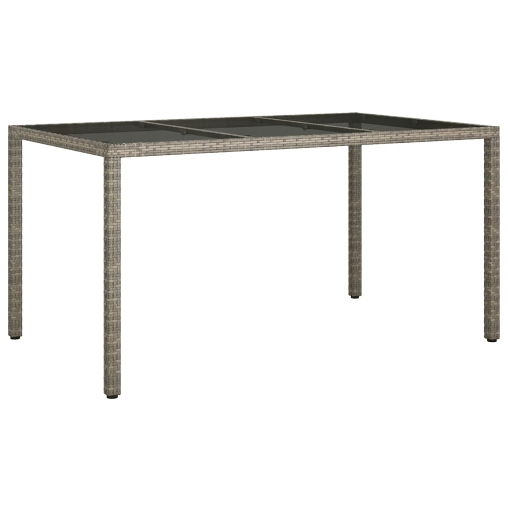 havebord 150x90x75 cm hærdet glas og polyrattan grå