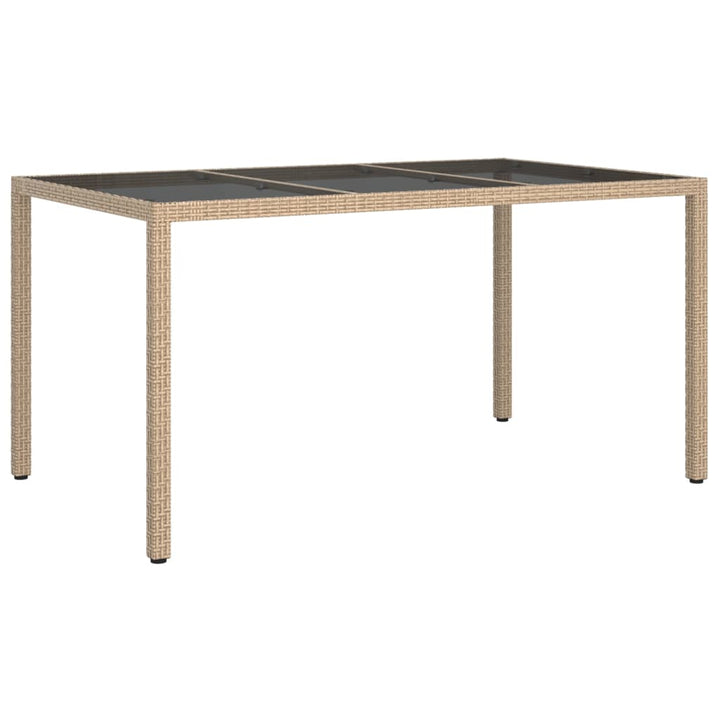 havebord 150x90x75 cm hærdet glas og polyrattan beige