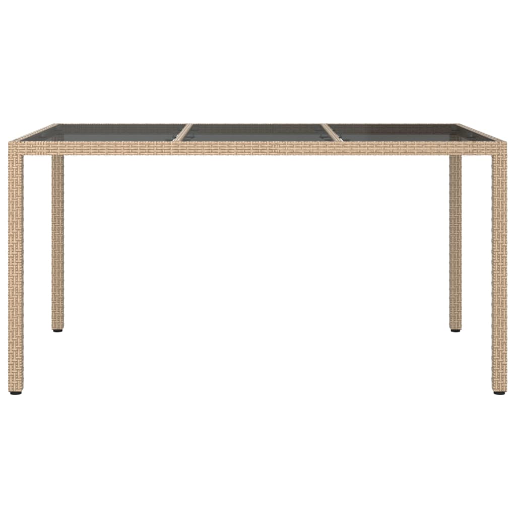 havebord 150x90x75 cm hærdet glas og polyrattan beige