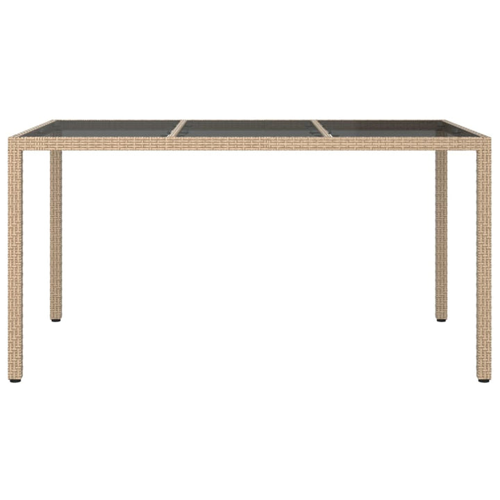 havebord 150x90x75 cm hærdet glas og polyrattan beige