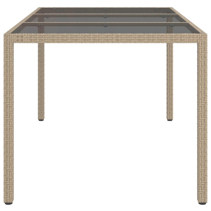 havebord 150x90x75 cm hærdet glas og polyrattan beige