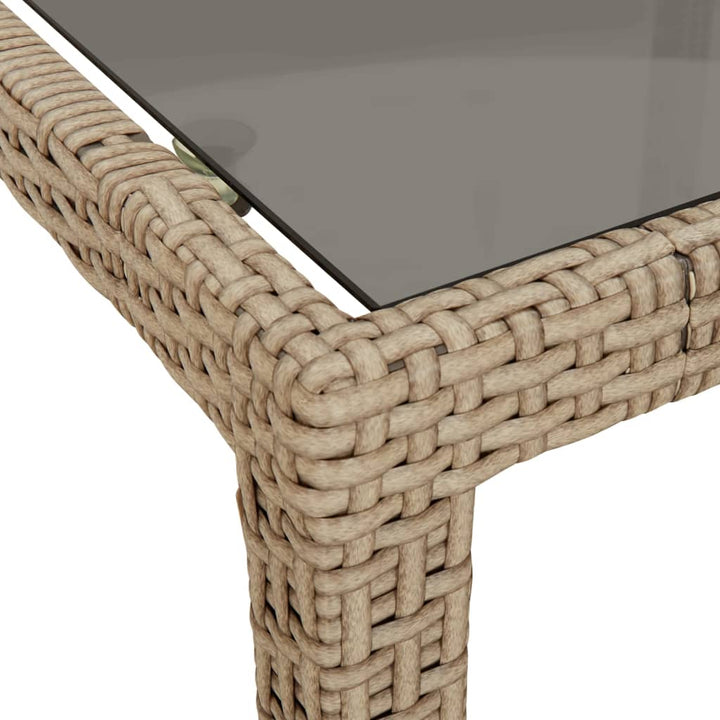 havebord 150x90x75 cm hærdet glas og polyrattan beige