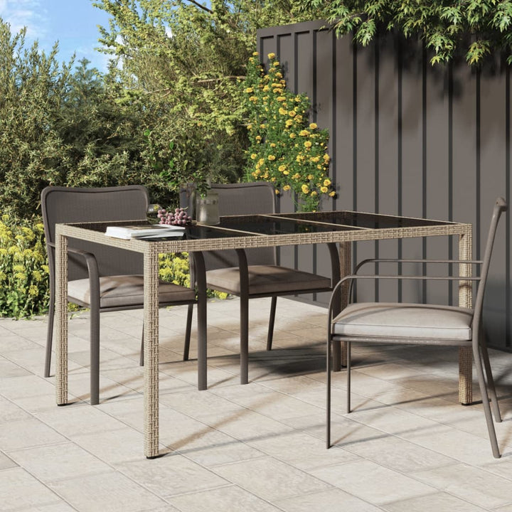 havebord 150x90x75 cm hærdet glas og polyrattan beige