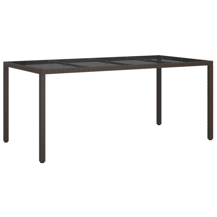 havebord 190x90x75 cm hærdet glas og polyrattan brun