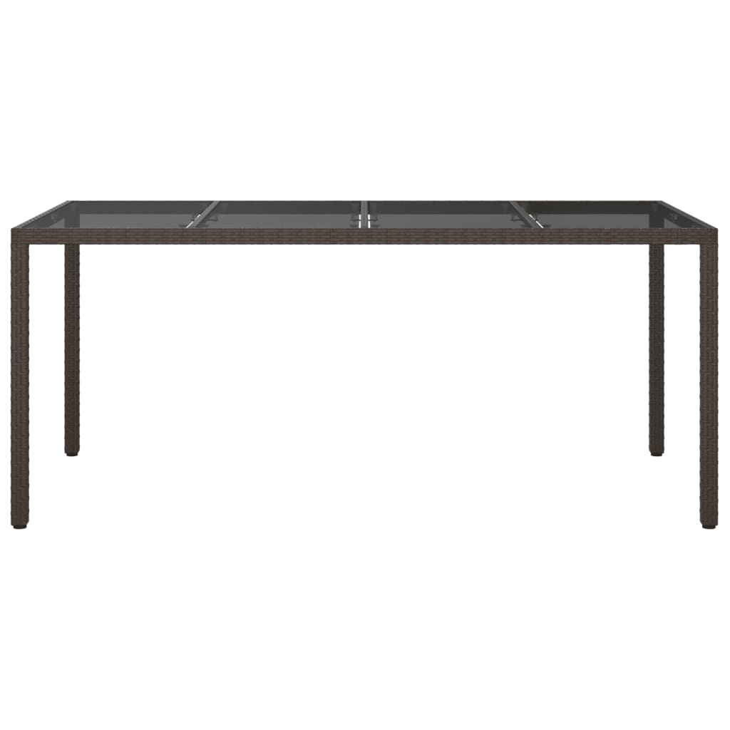 havebord 190x90x75 cm hærdet glas og polyrattan brun