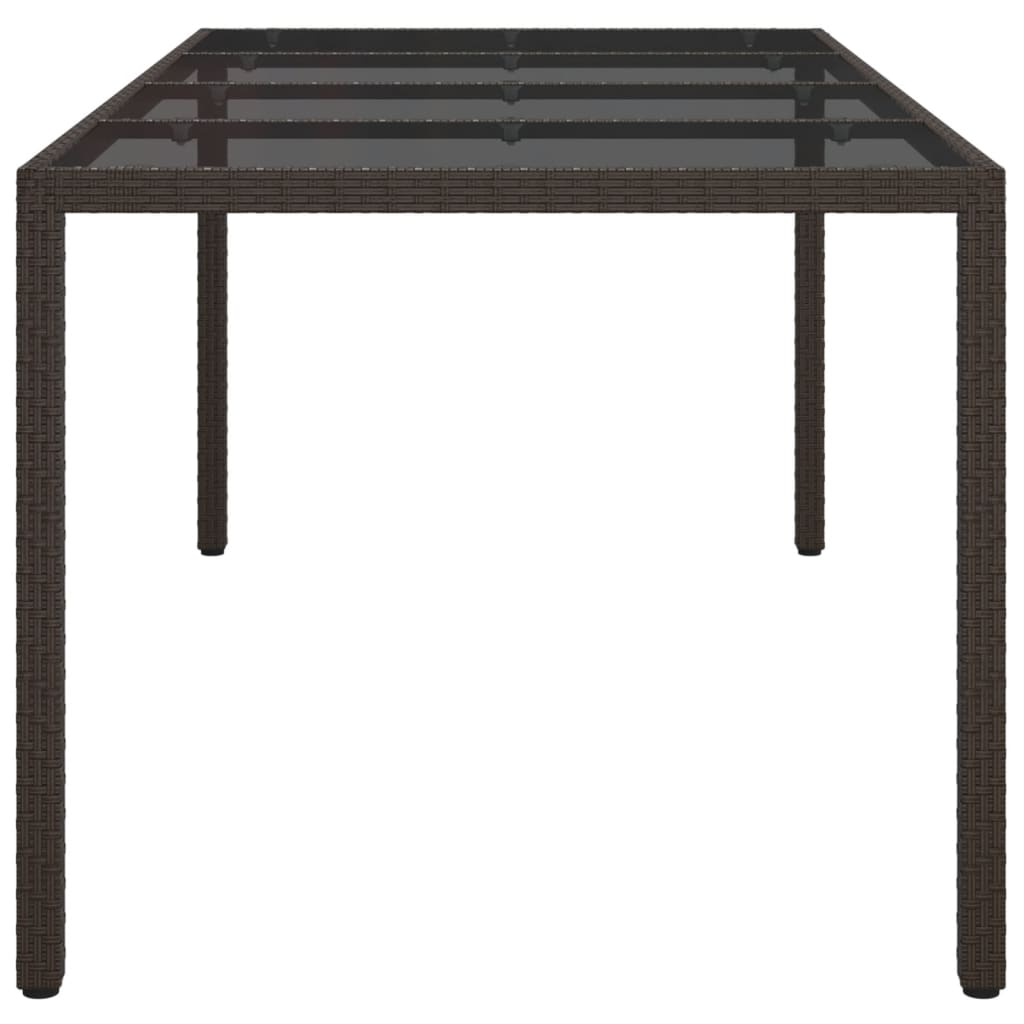 havebord 190x90x75 cm hærdet glas og polyrattan brun