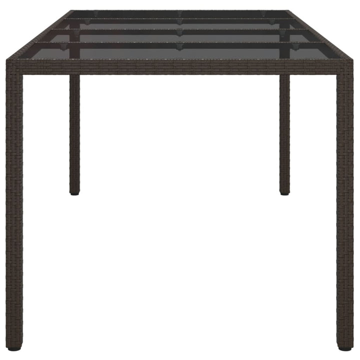 havebord 190x90x75 cm hærdet glas og polyrattan brun