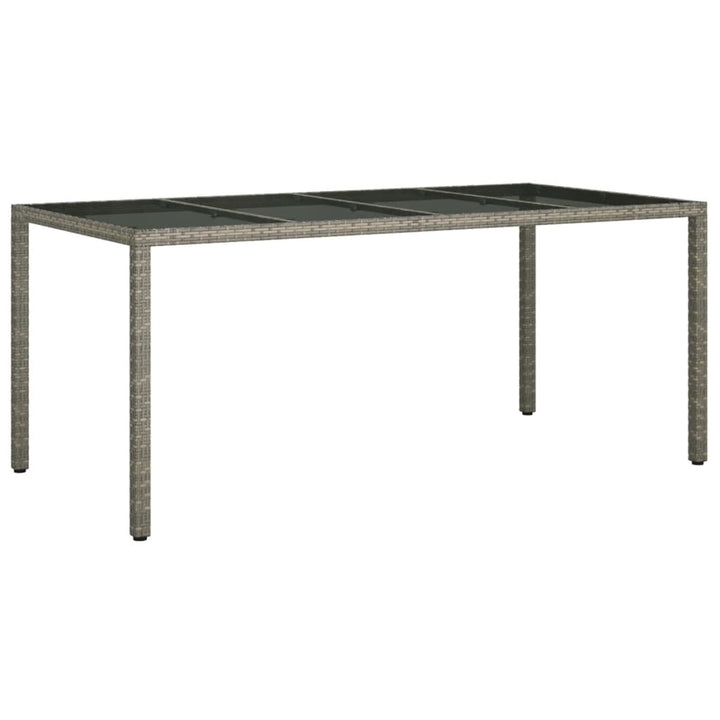 havebord 190x90x75 cm hærdet glas og polyrattan grå