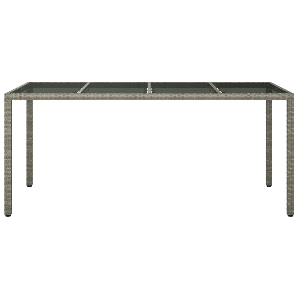 havebord 190x90x75 cm hærdet glas og polyrattan grå