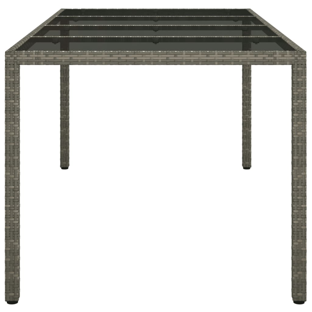havebord 190x90x75 cm hærdet glas og polyrattan grå