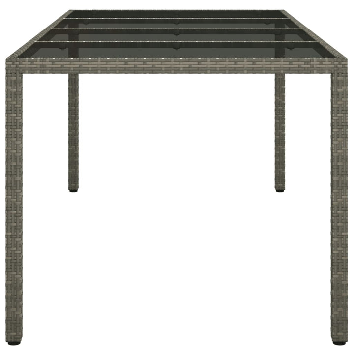 havebord 190x90x75 cm hærdet glas og polyrattan grå