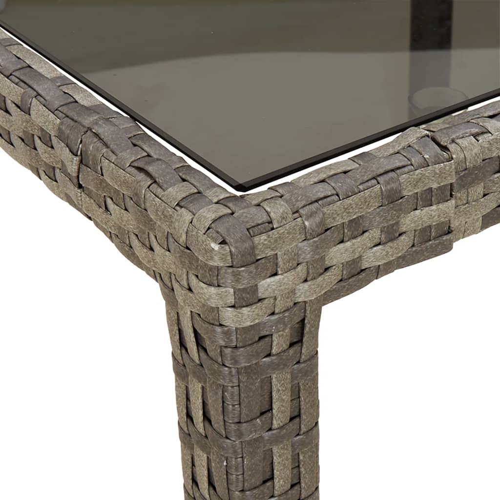 havebord 190x90x75 cm hærdet glas og polyrattan grå