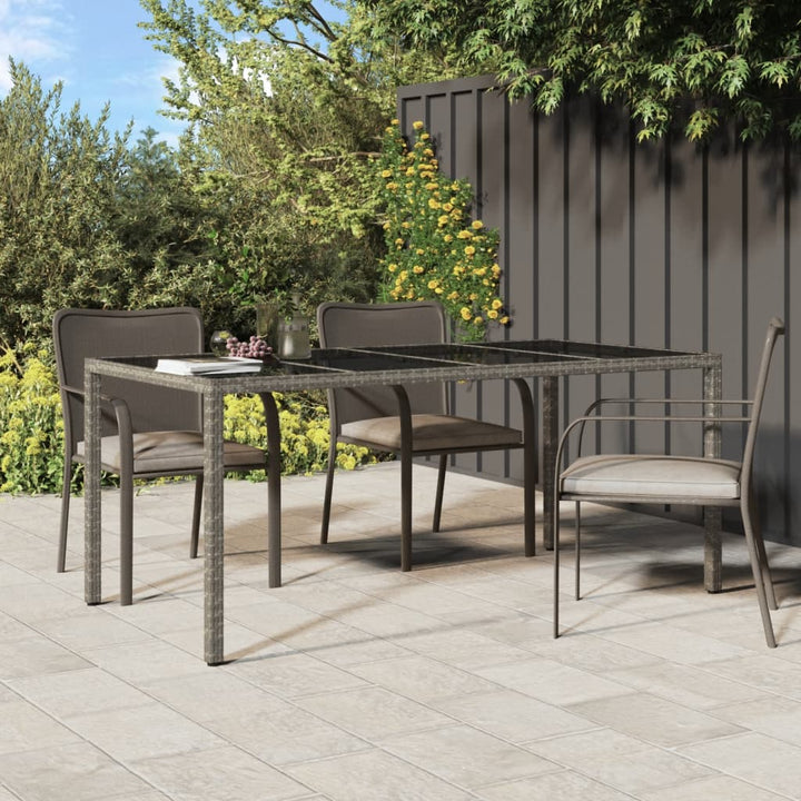 havebord 190x90x75 cm hærdet glas og polyrattan grå