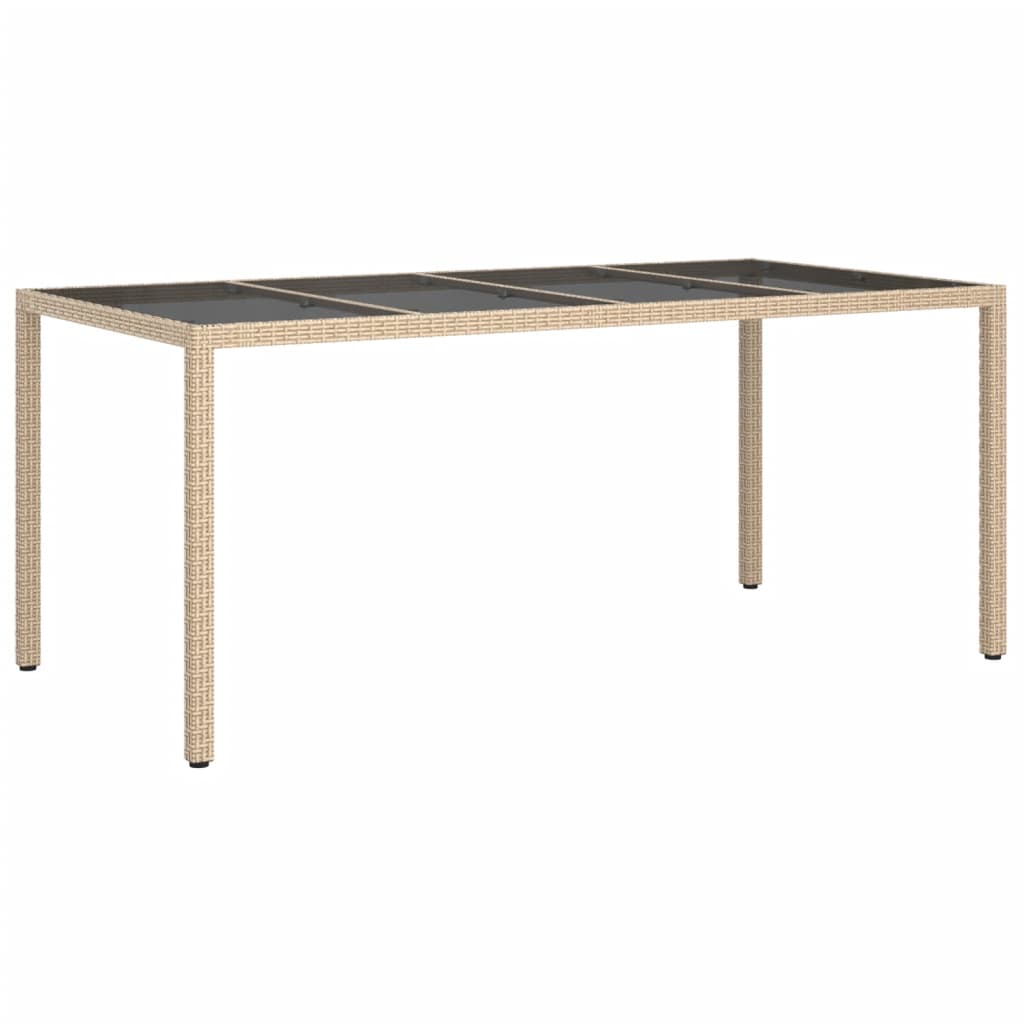 havebord 190x90x75 cm hærdet glas og polyrattan beige