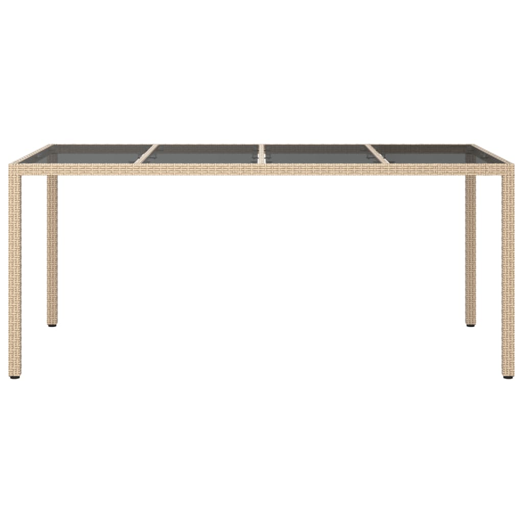 havebord 190x90x75 cm hærdet glas og polyrattan beige