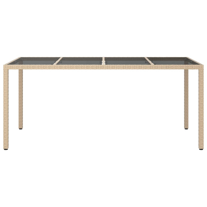 havebord 190x90x75 cm hærdet glas og polyrattan beige