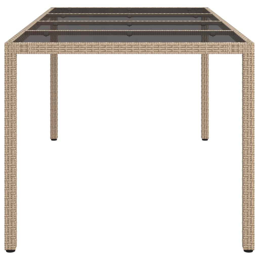 havebord 190x90x75 cm hærdet glas og polyrattan beige