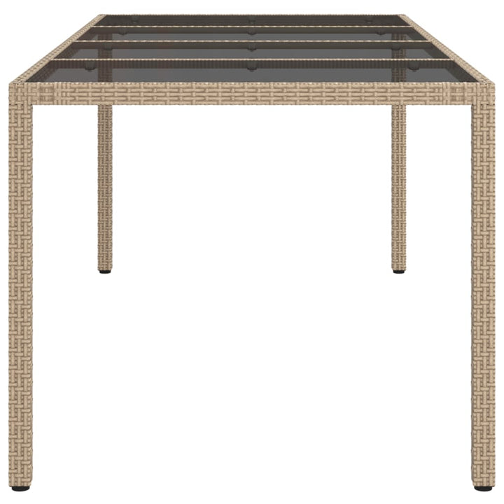havebord 190x90x75 cm hærdet glas og polyrattan beige