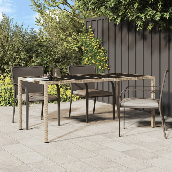 havebord 190x90x75 cm hærdet glas og polyrattan beige