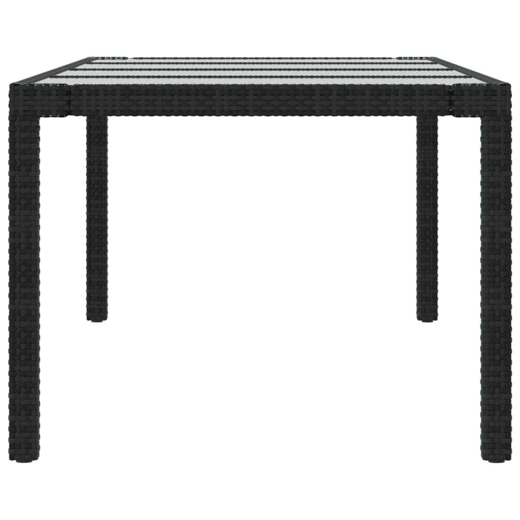 havebord 250x100x75 cm hærdet glas og polyrattan sort