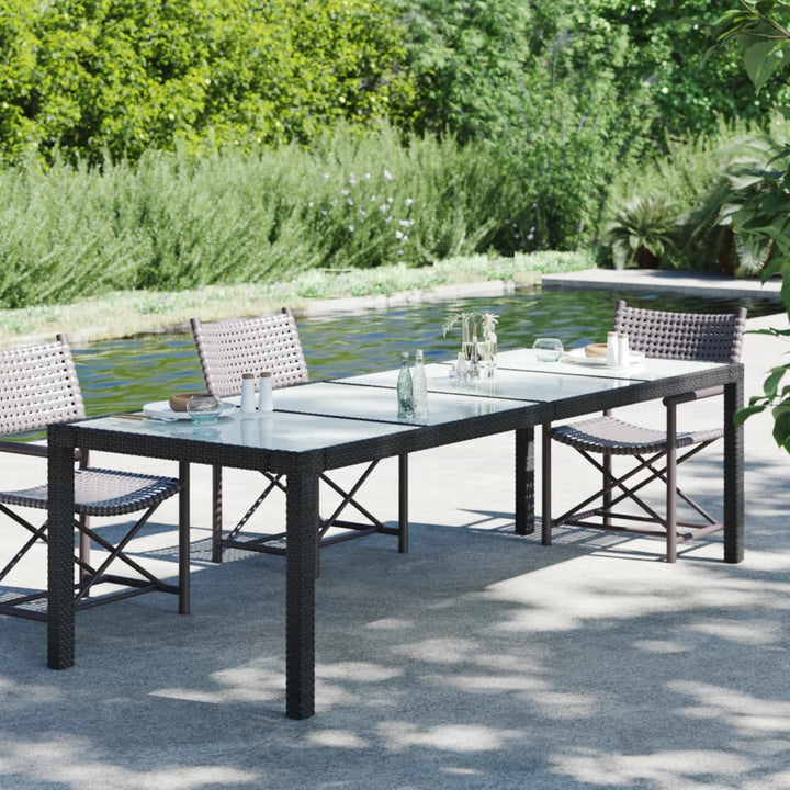 havebord 250x100x75 cm hærdet glas og polyrattan sort