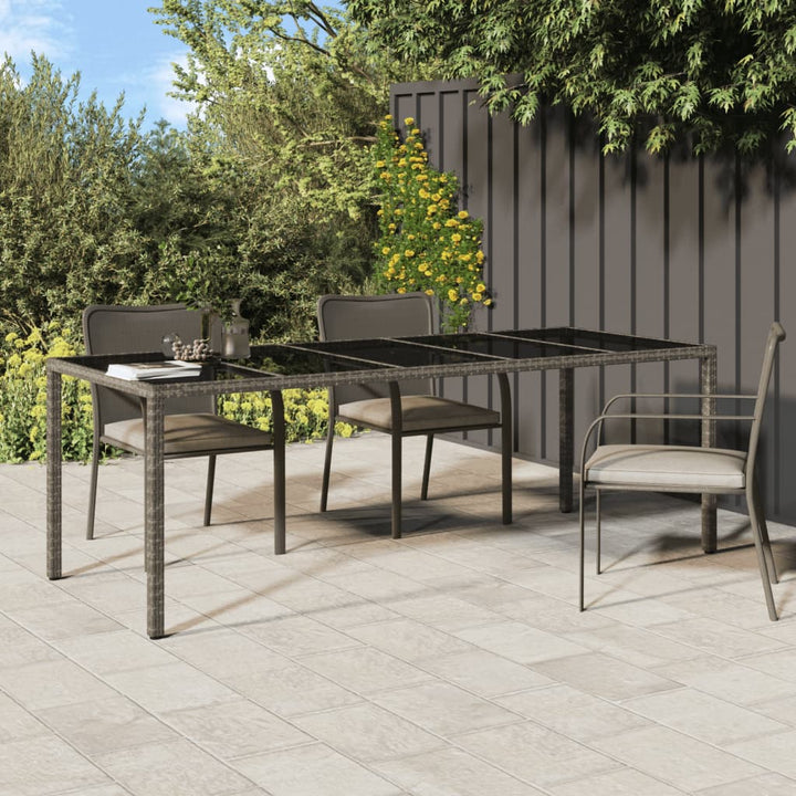 havebord 250x100x75 cm hærdet glas og polyrattan grå