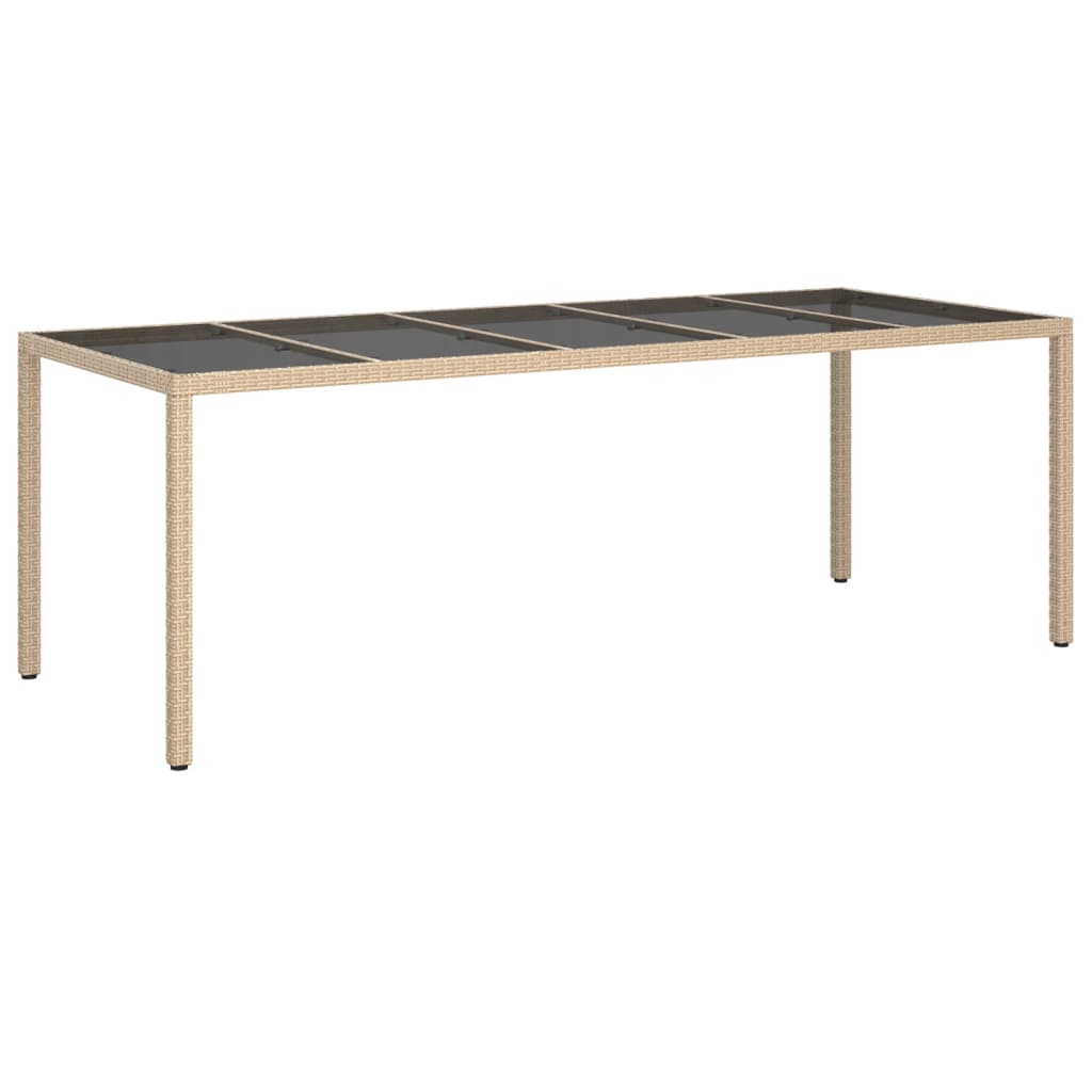 havebord 250x100x75 cm hærdet glas og polyrattan beige