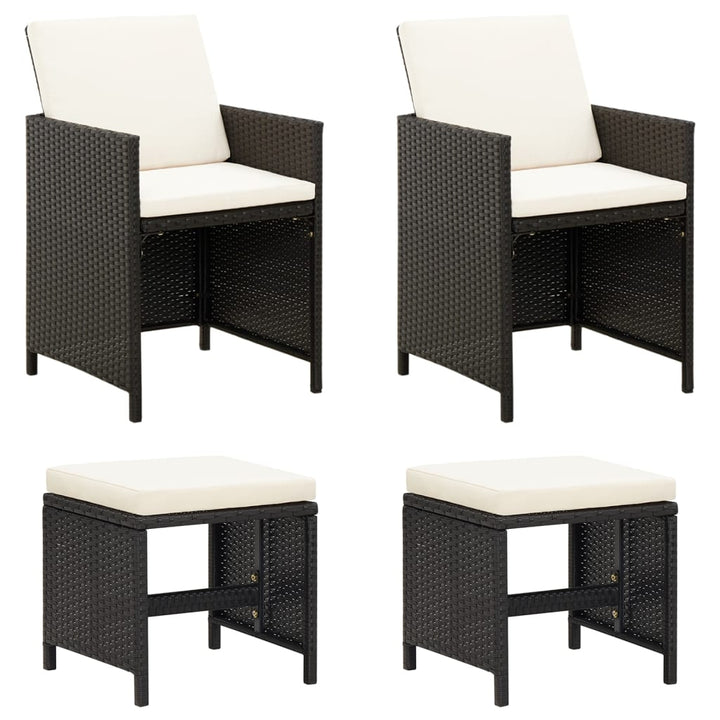havestol med skamler 4 dele polyrattan sort